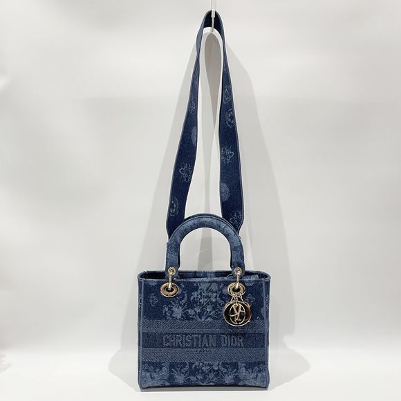 Dior Christian   Flower Lady Denim Medium Embroidery Handbag - Picture 1 of 13
